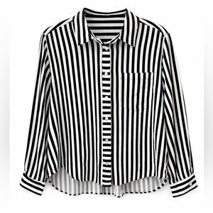 Jane + Delancey White Black Stripe Button Down Long Sleeve Top Medium